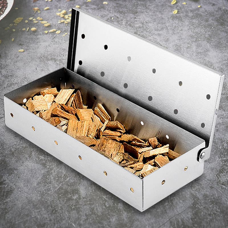 Outdoor BBQ Smoking Box, Lychee Wood Smoker Box, Thickened Stainless Steel Grilling Tools, Meat Smoking Box, Charcoal Box