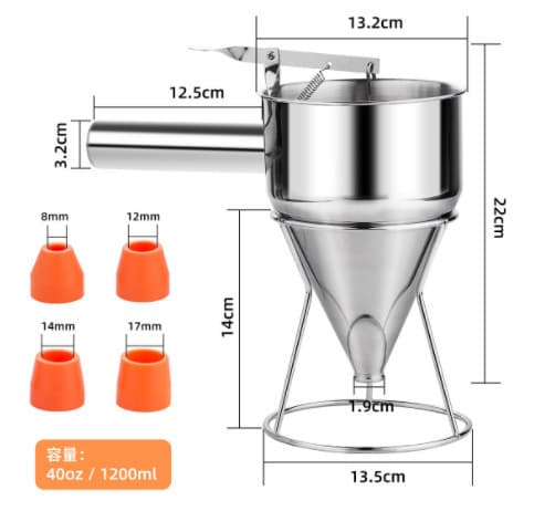 Stainless Steel Takoyaki Batter Dispenser with Spout, Detachable, with Stainless Steel Stand