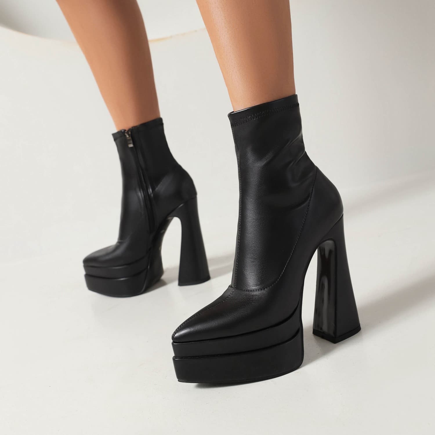 34--43 large size boots European and American pointed toe high heel boots thick sole thick heel short boots elastic slim boots foreign trade cross-border boots