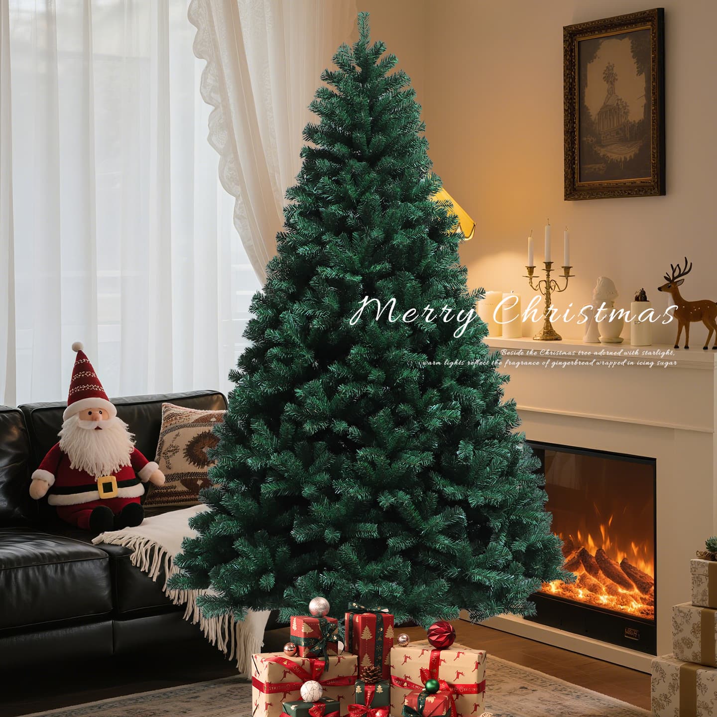 Christmas tree custom source factory luminous pre-installed lights mixed tree pvc pine needle tree ordinary tree flocking tree pet green