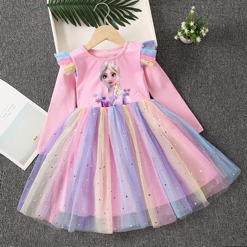 Girls' Dress 2026 New Style Baby Elsa Princess Dress Long Sleeve Infant Skirt Toddler Children Spring Autumn Wear