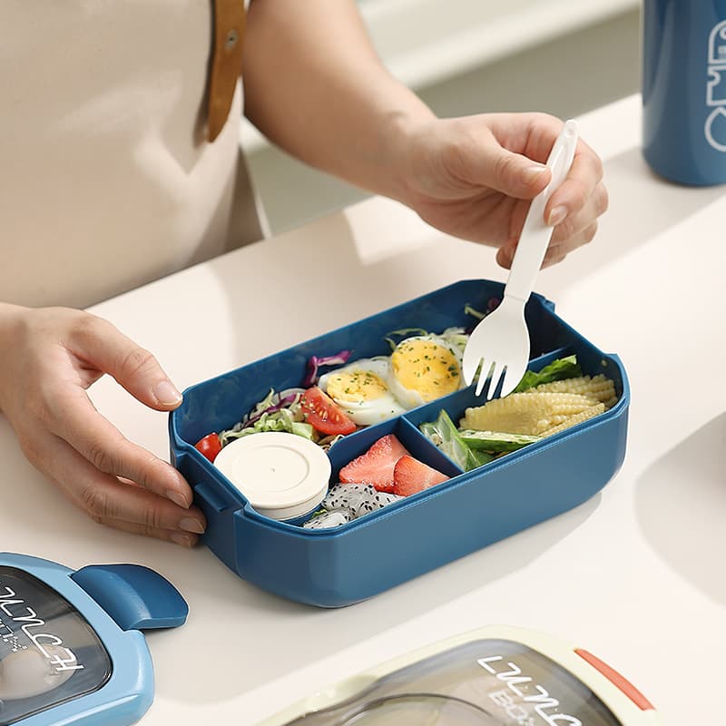 Double-Layer Compartment Insulated Lunch Box with Cutlery, Portable Sealed Lunch Box for Students, Simple Design