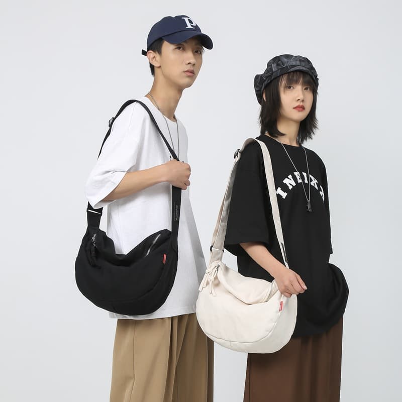 New Couple's Ins Harajuku Style Canvas Bag Artistic Half-circle Versatile Simple Dumpling Bag Fashionable Shoulder Crossbody