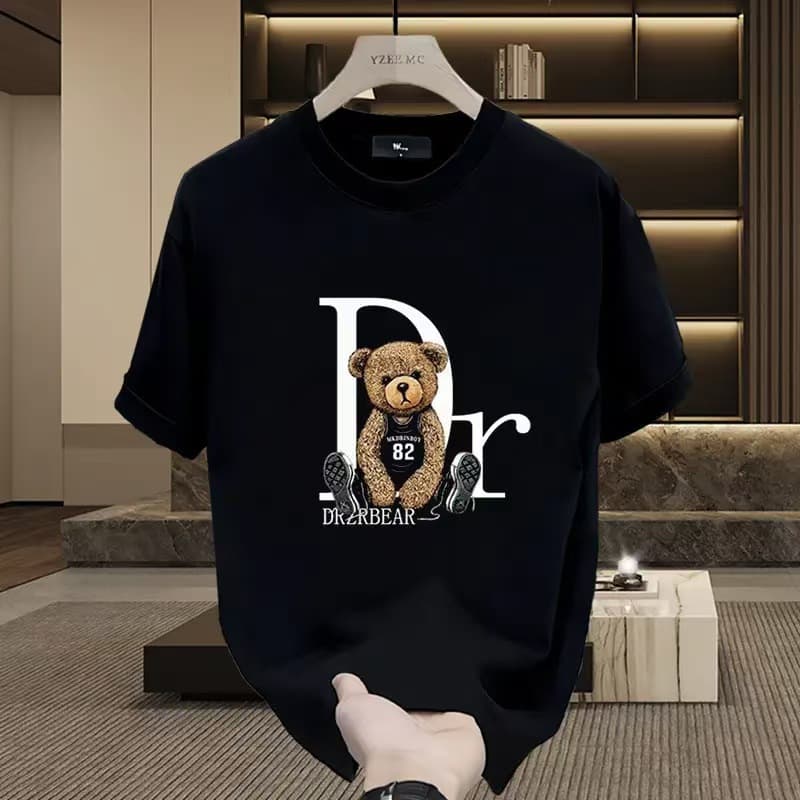 Heavyweight Long-Staple Cotton Short-Sleeve Bear T-Shirt for Men, Pure Cotton Versatile Casual Quality Streetwear Ins Base Layer Tee