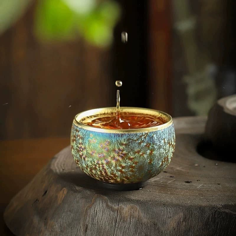 Jian Zhan Tea Cup Host Cup, High-End Personal Exclusive Wan Cai Kiln-Transformed Tianmu Porcelain Tea Cup, Ceramic Gilded and Silver-Plated Tea Cup