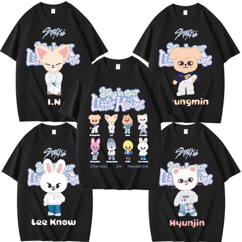 Stray Kids STAY in Our Little House Group Print Summer Short Sleeve T-Shirt