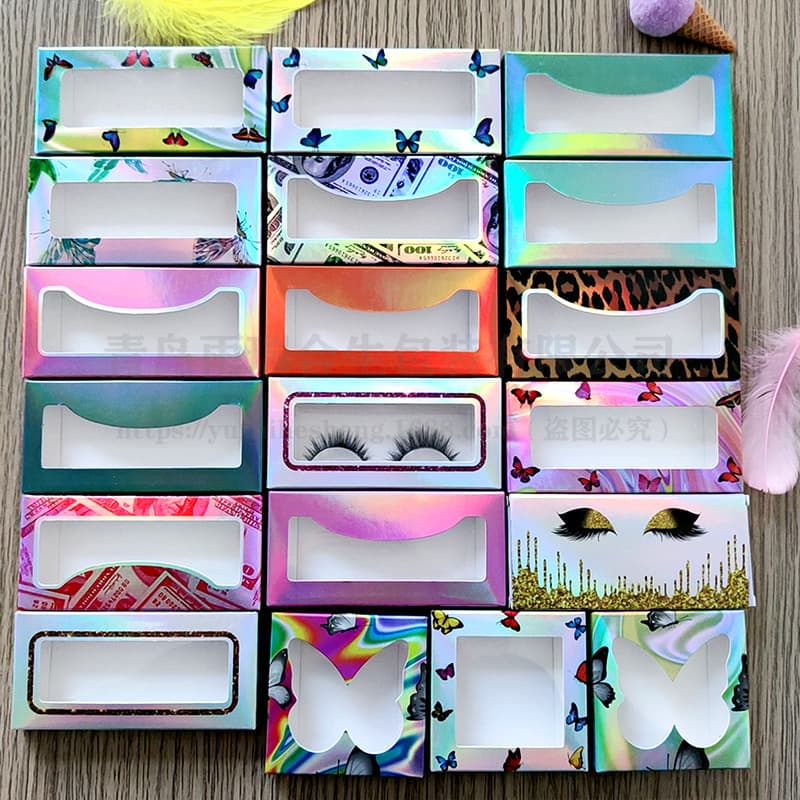 In Stock Colorful Eyelash Cardboard Box, False Eyelash Box, Multiple Styles Available, Cardboard Box with Silver Laser