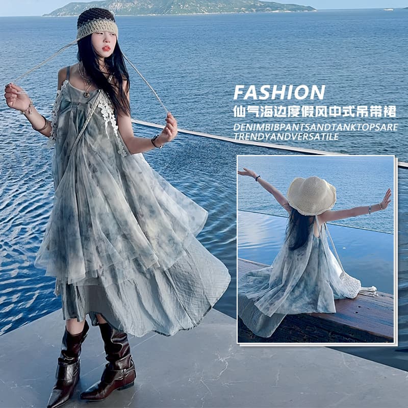Girls' Sleeveless Summer Loose Dress New Style for Older Children and Teens Round Neck Camisole Midi Dress