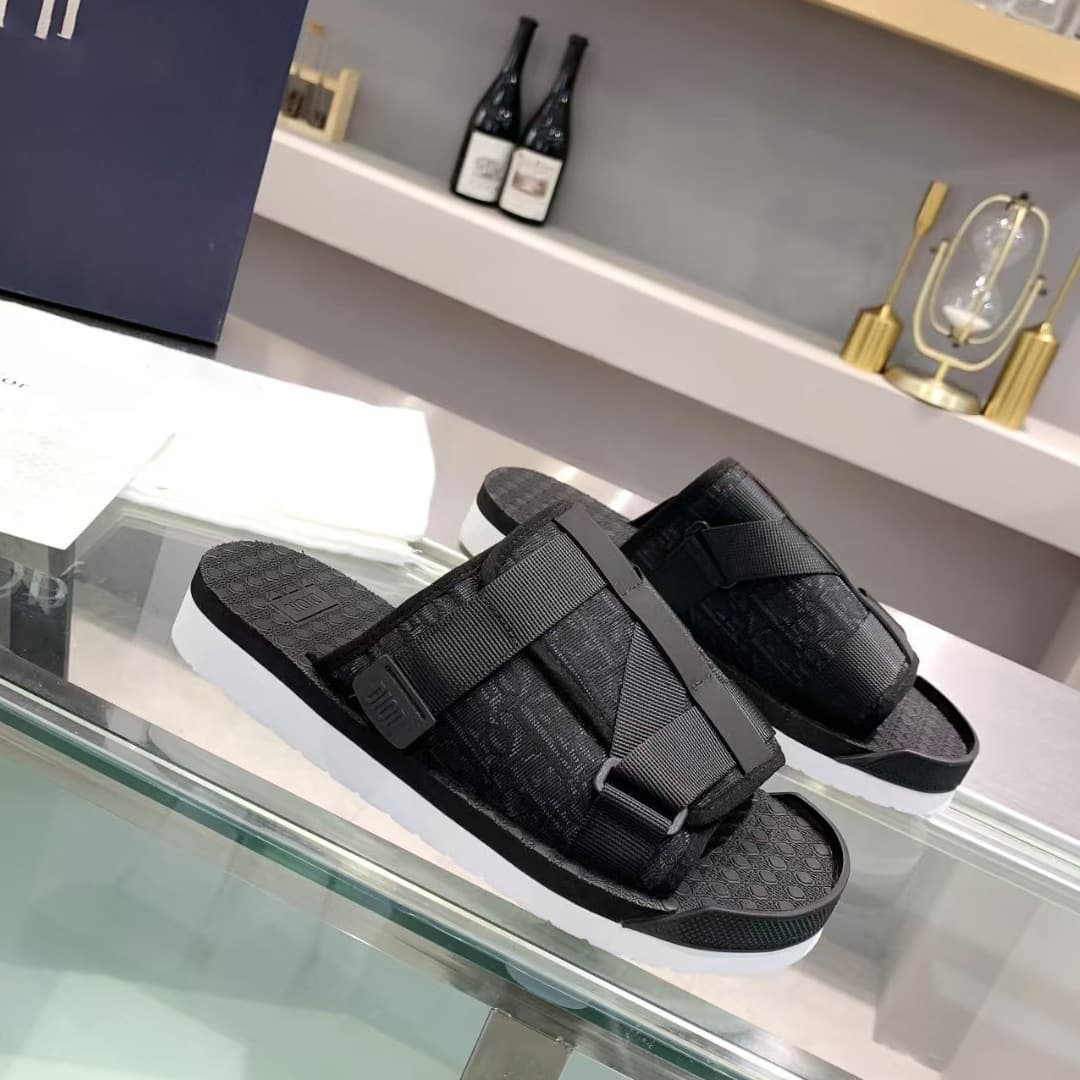 New Foreign Trade Men's Slippers Embroidered Casual Slide Sandals Summer Letter Jacquard Belt Buckle Webbing One-Bar Slippers