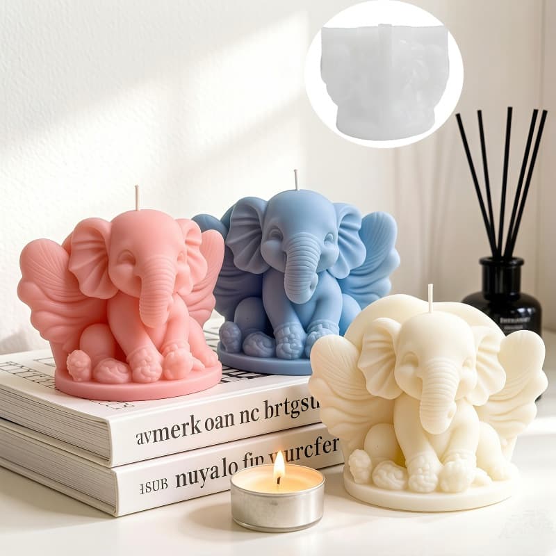 Cute Elephant Aromatherapy Candle Silicone Mold DIY Cartoon Animal Elephant Plaster Resin Figurine Cake Mold