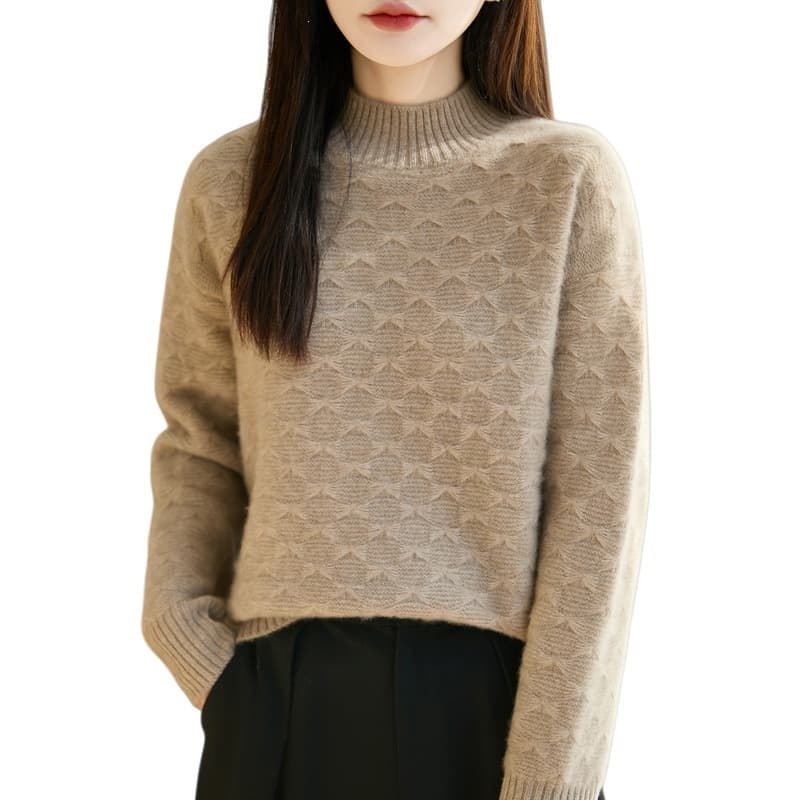 Thick Butterfly Pattern Sweater Base Layer Top for Women, 2026 Autumn/Winter New Loose Half High Neck Wool Knit Top