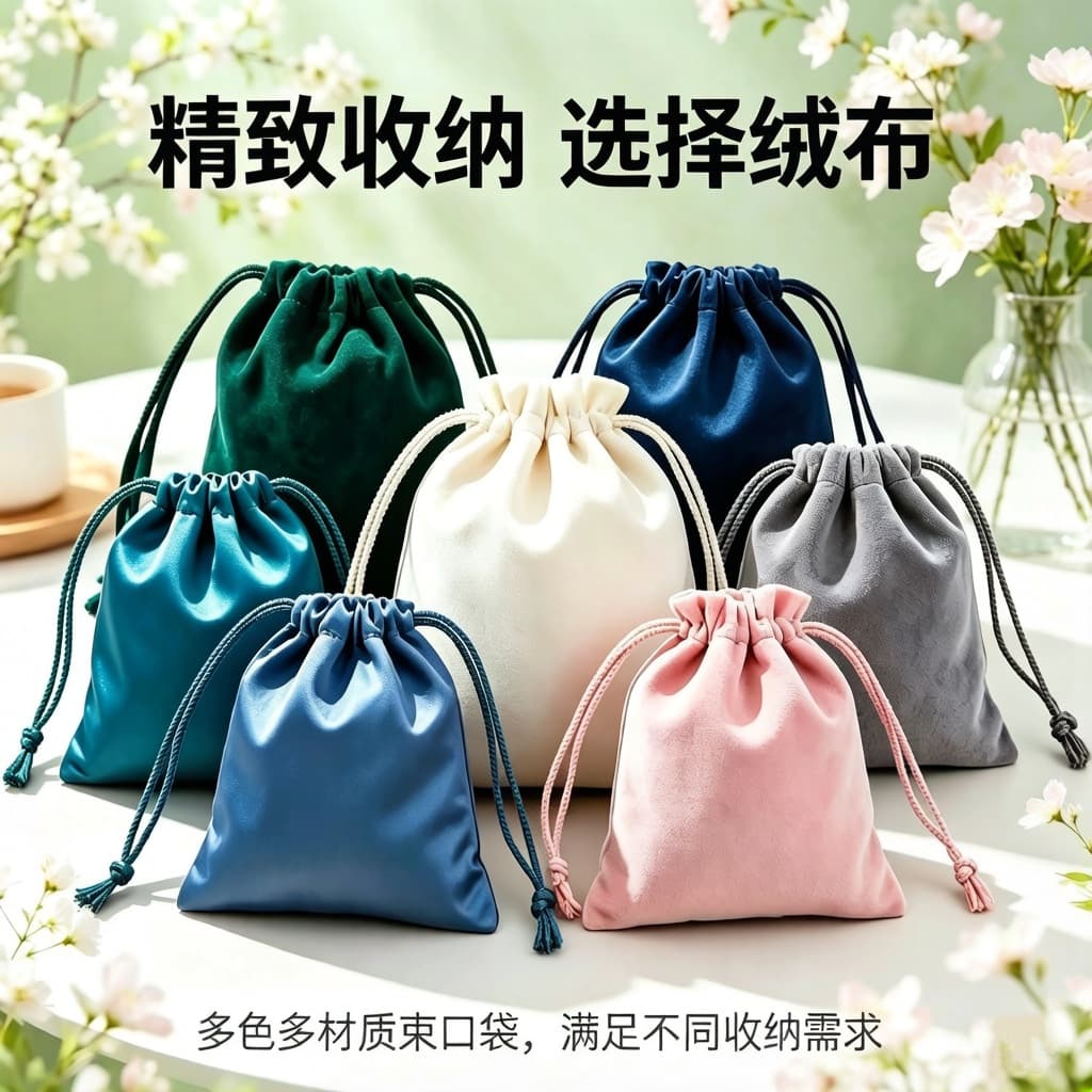 Fleece Drawstring Pouch Faux Leather Suede Velvet Packaging Bag Faux Deerskin Fleece Storage Bag Custom Logo