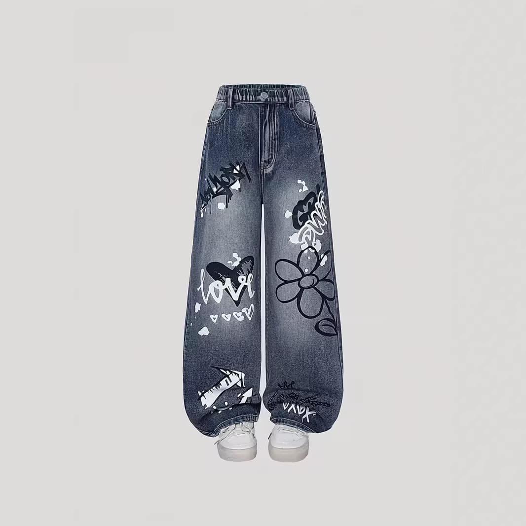 Cross-border Amazon Teen Girls Jeans New Loose Casual Straight Pants New Style
