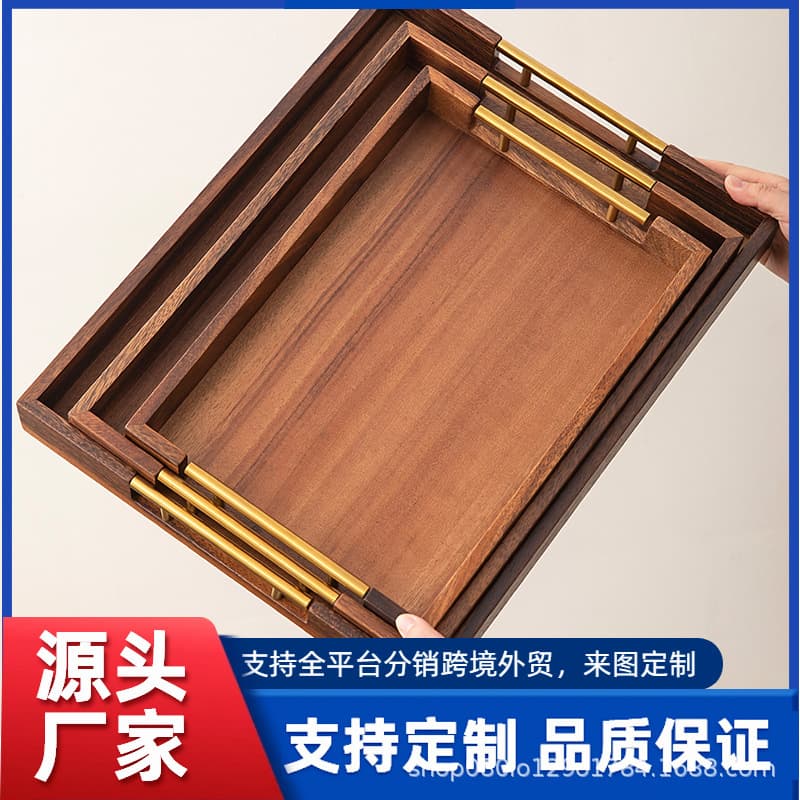 Factory direct sales walnut plate rectangular wooden tray household whole wood tea tray dinner plate snack fruit plate fruit
