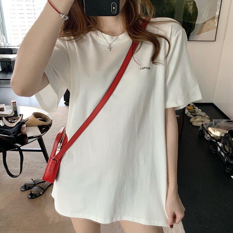 Plus-Size Women's 2026 New Mid-Length Korean-Style Summer Fashion Top, Trendy Short-Sleeve T-Shirt with a Hong Kong Vibe, Loose and Stylish
