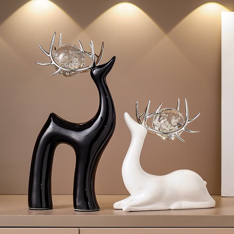 Crystal Ball Deer Living Room Ornament, High-end Luxurious Wine Cabinet TV Showcase Premium Art Decor