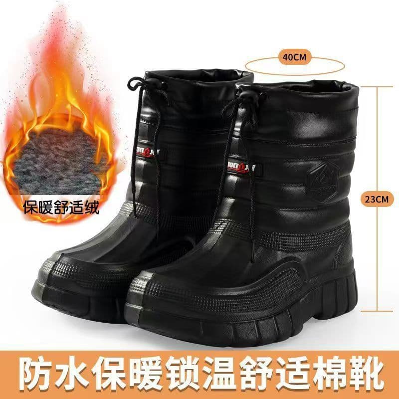 Velvet Men's Snow Boots Cotton Shoes Rain Boots Laundry Kitchen Hygiene Work Eva Waterproof High-Top Cotton Shoes Warm Rain Boots