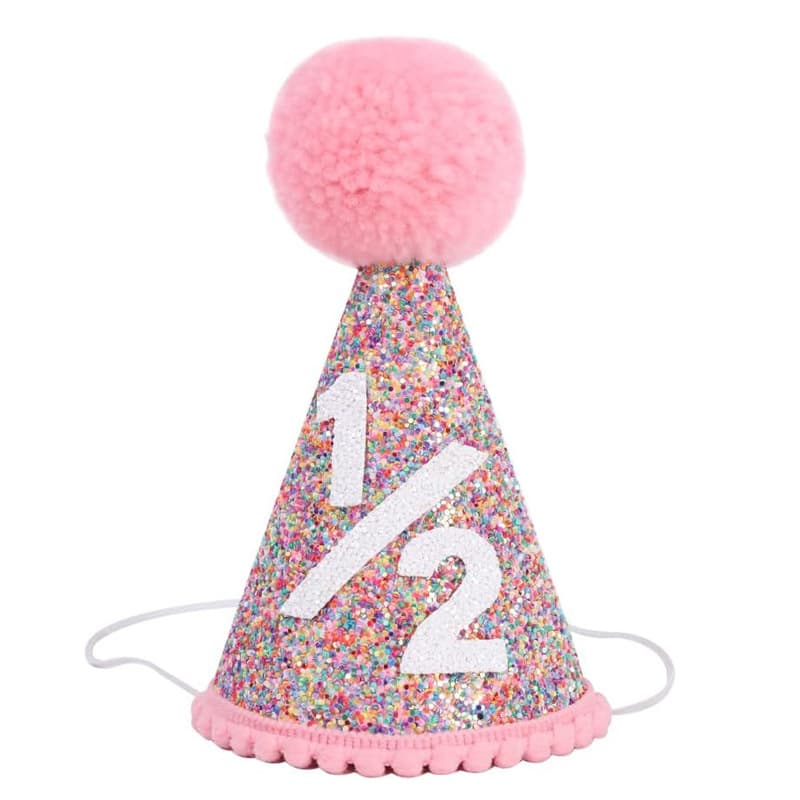 Rainbow Cone Birthday Hat Glittering Birthday Party Decoration Photography Prop Baby First Year Anniversary Hat Cone Hat
