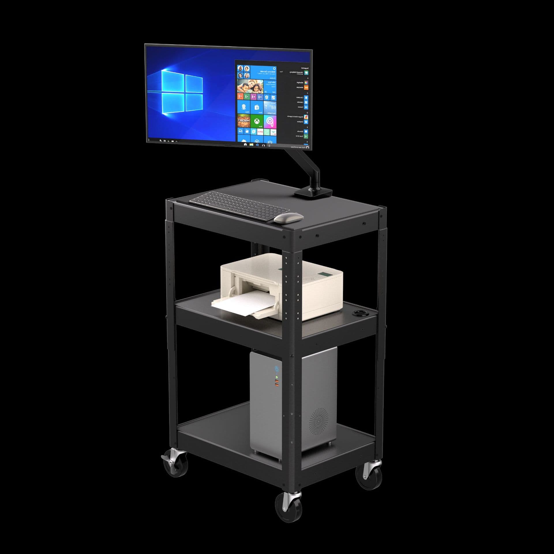 Computer Cart for Laboratory Warehouse Operations, Mobile Workstation with Host and Monitor, Four-Wheel Equipment Stand