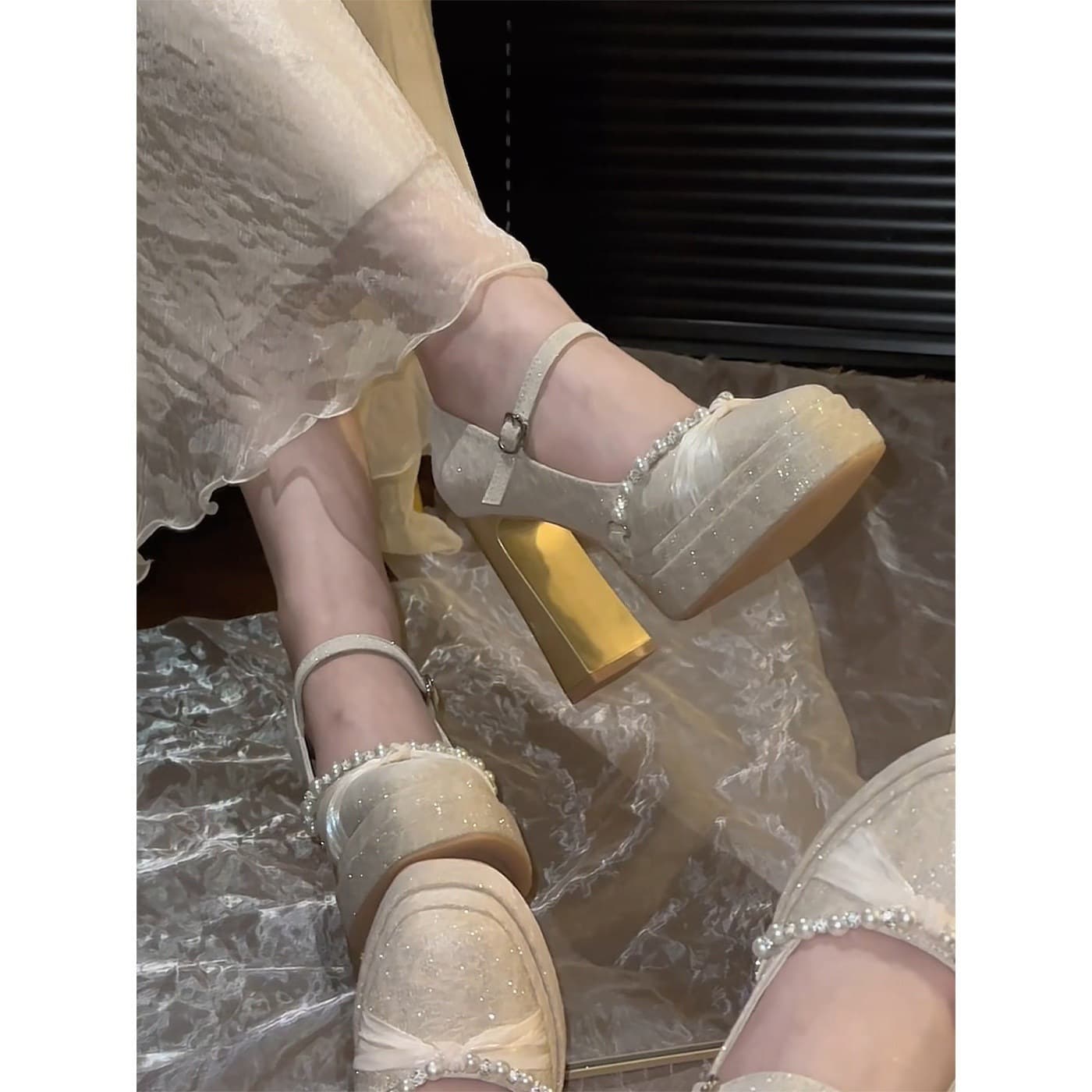 2026 New Waterproof Platform Mary Jane Chunky Heels for Women Daily French Style Two-Way Wear Wedding Bride Engagement Shoes