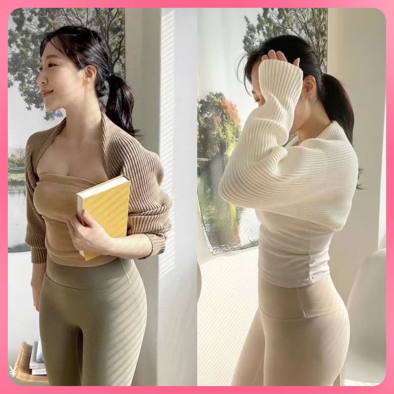 ✅ Korean yoga wear, strapless yoga fitness top, jacket, knitted warm sun protection cardigan outerwear shawl