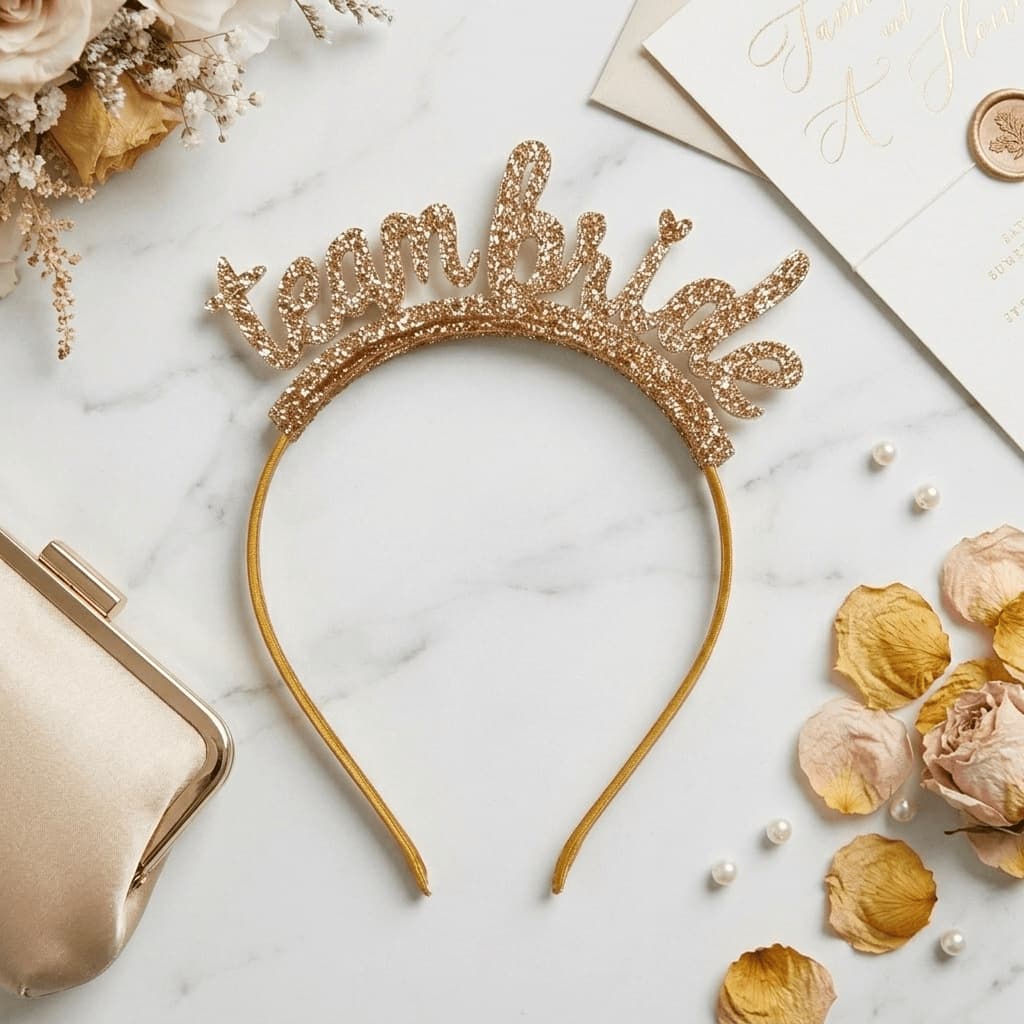 Team Bride Bridesmaid Headband Gold Glitter Pre-Wedding Headband Wedding Bridal Party Hair Accessory