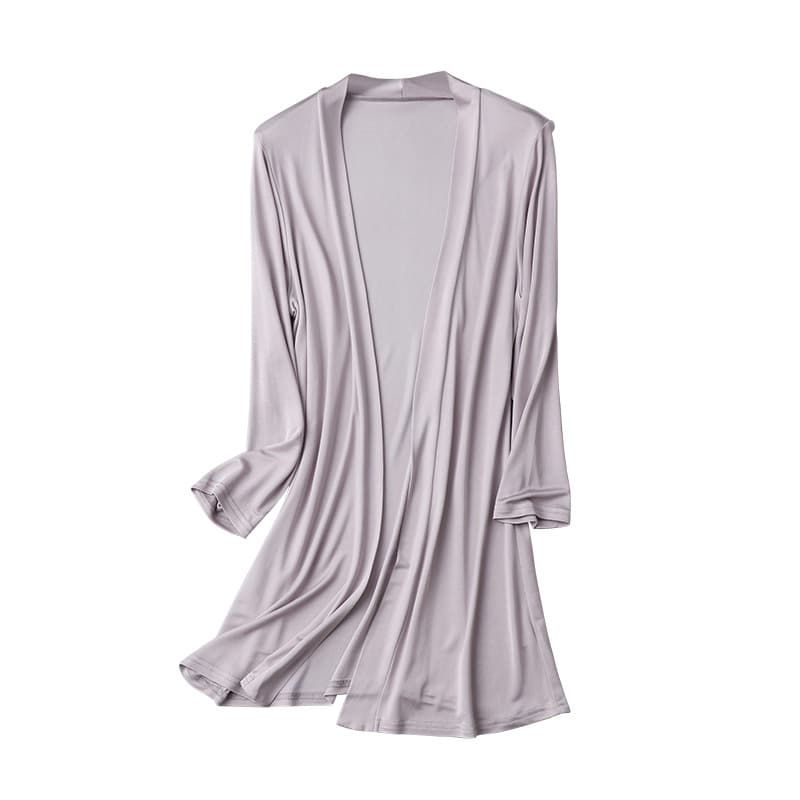 Double-Sided Knitted Silk Thin 3/4 Sleeve Coat Spring and Summer Mid-Length Loose Cardigan Mulberry Silk Sunscreen Shawl