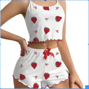New Little Fragrance Style Two-Piece Women's Pajamas, Hot Style Women's Pajamas, Strawberry Simple Camisole Pajamas