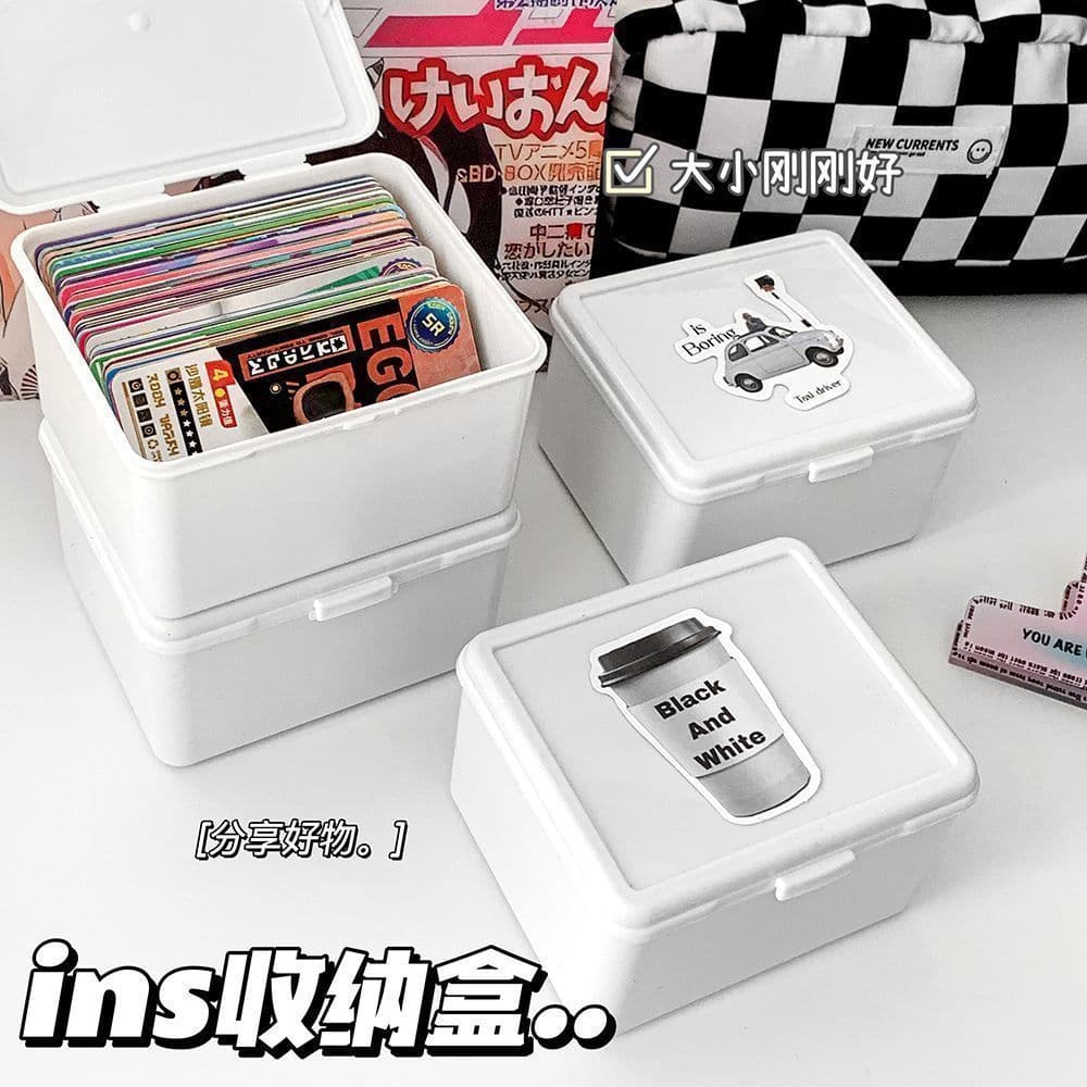 Pure White Flip-Top Card Storage Box, Dust-Proof Desktop Organizer for Cards and Stationery