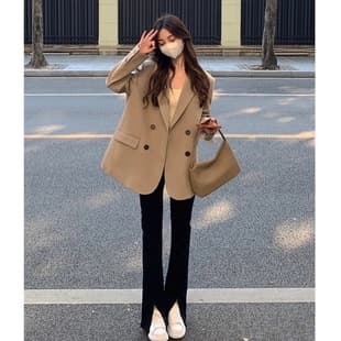 Brown Blazer for Women 2024 Spring/Autumn Petite High-End Streetwear New Korean Style Casual Suit Jacket