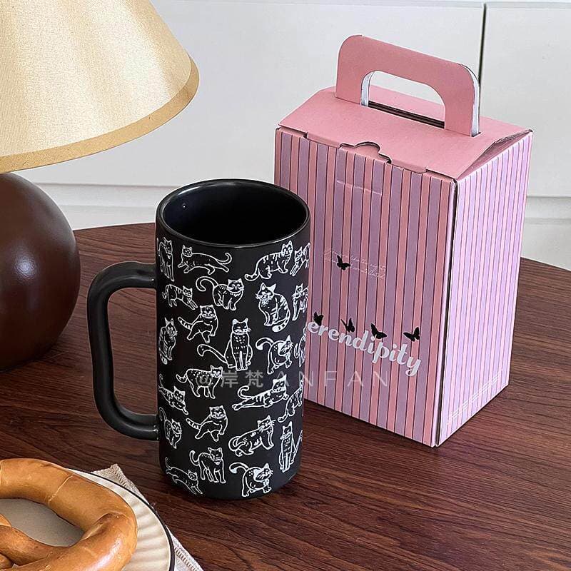 Simple ins-style cute cat ceramic mug, cartoon coffee cup, couple breakfast cup, minimalist drinking cup