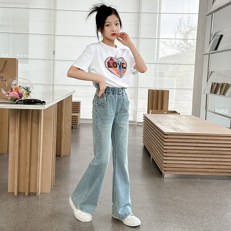 Wholesale Girls Jeans Ultra Soft Four Seasons Style for Young Girls Medium Kids Micro Flared Bootcut Jeans Versatile