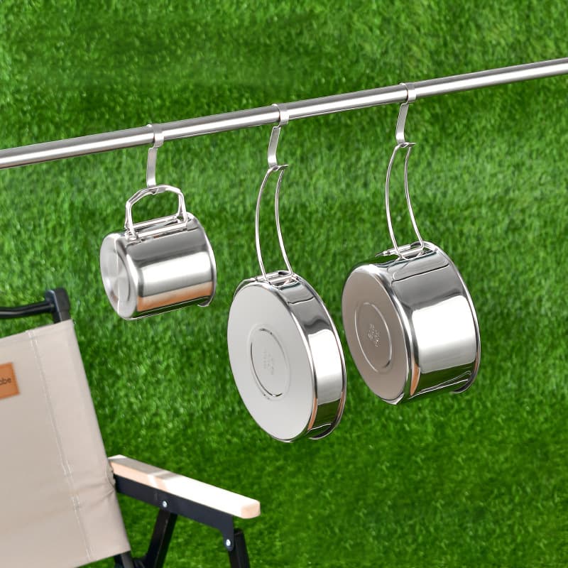 304 Stainless Steel Outdoor Pot Set Camping Hiking Cookware Portable Folding Tableware