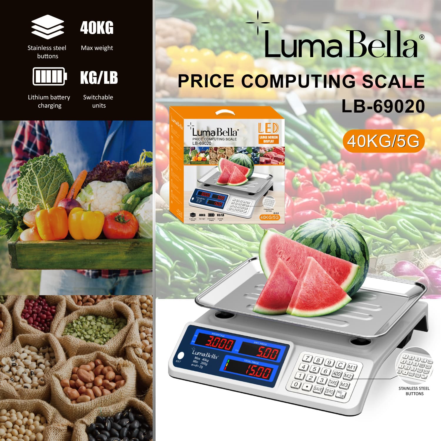 Cross-border LumaBella69020 Pricing Scale Supermarket Warehouse Mall Sales Electronic Scale LCD Display SCALE