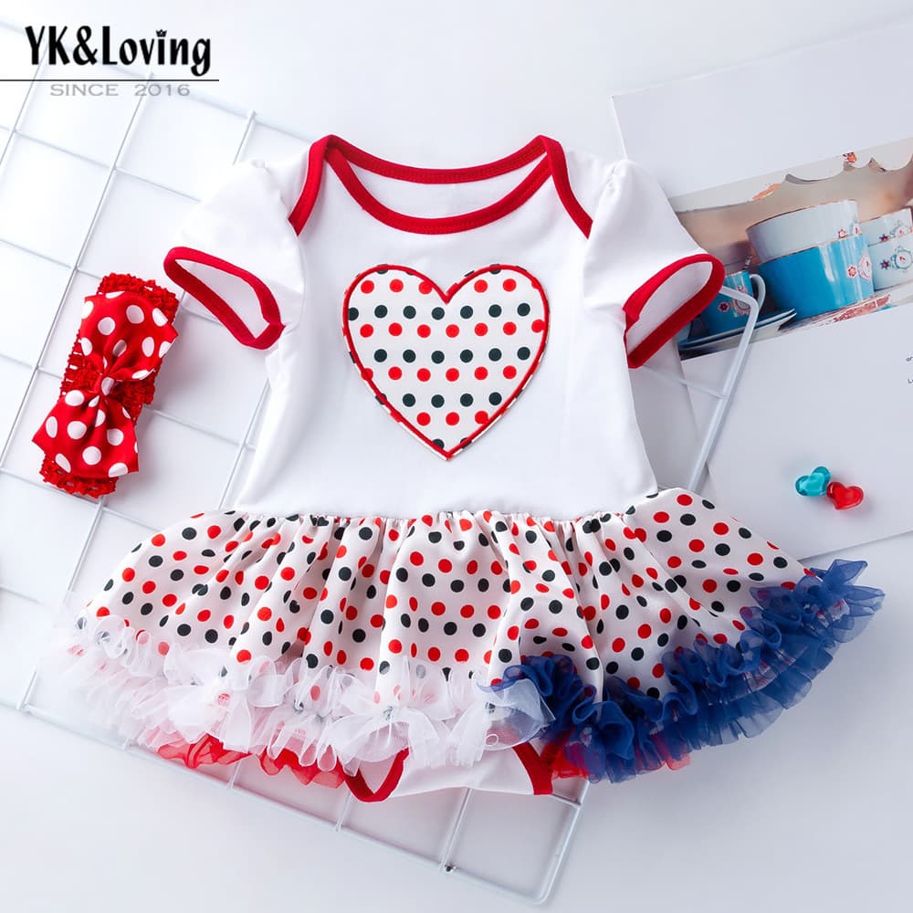 Summer Children's Clothing New Style American Independence Day Girls' Short-Sleeved Star-Printed Romper Dress with Headband Two-Piece Set