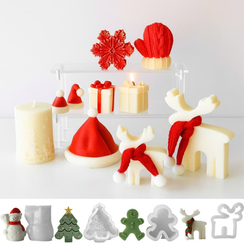 Sweet DIY Christmas Tree Christmas Ornaments Decoration Christmas Hat Snowflake Scented Candle Silicone Mold