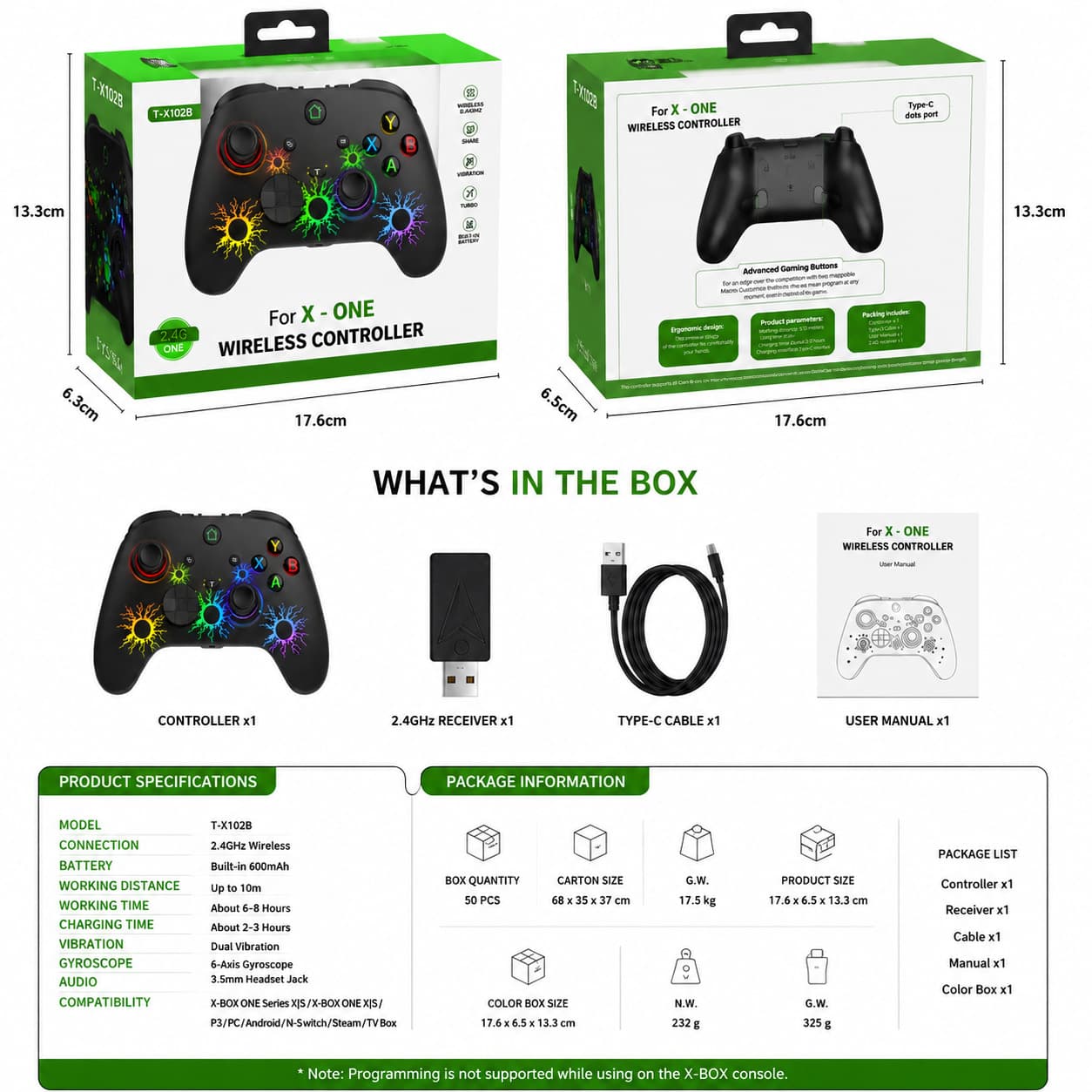 X-box One/S/XSX Wireless Game Controller Compatible with PC Android Switch/P3 Vibration Glow Controller