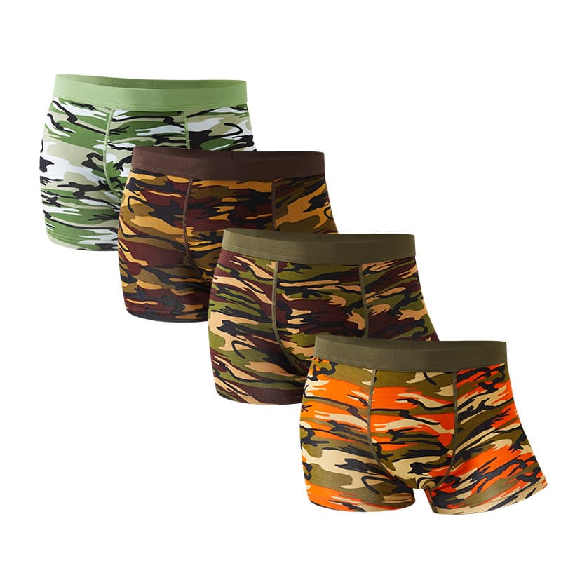 Camouflage Men's Underwear Bamboo Fiber Breathable Boxer Briefs Mid-Rise Printed Shorts Factory Direct