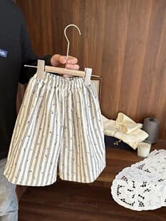 Baby Girl Cool Thin Cotton-Linen Vertical Stripe Casual Pants Infant Summer Girl Loose Elegant Wide-Leg Pants