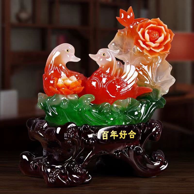 Hundred Years of Harmony Mandarin Duck Ornament, Living Room Gift, Bedroom New Home Decoration, Wedding Creative Practical Imitation Jade Item