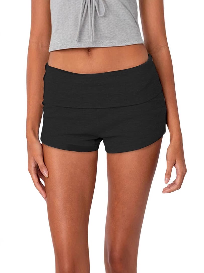 European and American style cross-border new style fold-waist short women's basic tight-fitting low-waist bottoming casual hot pants summer