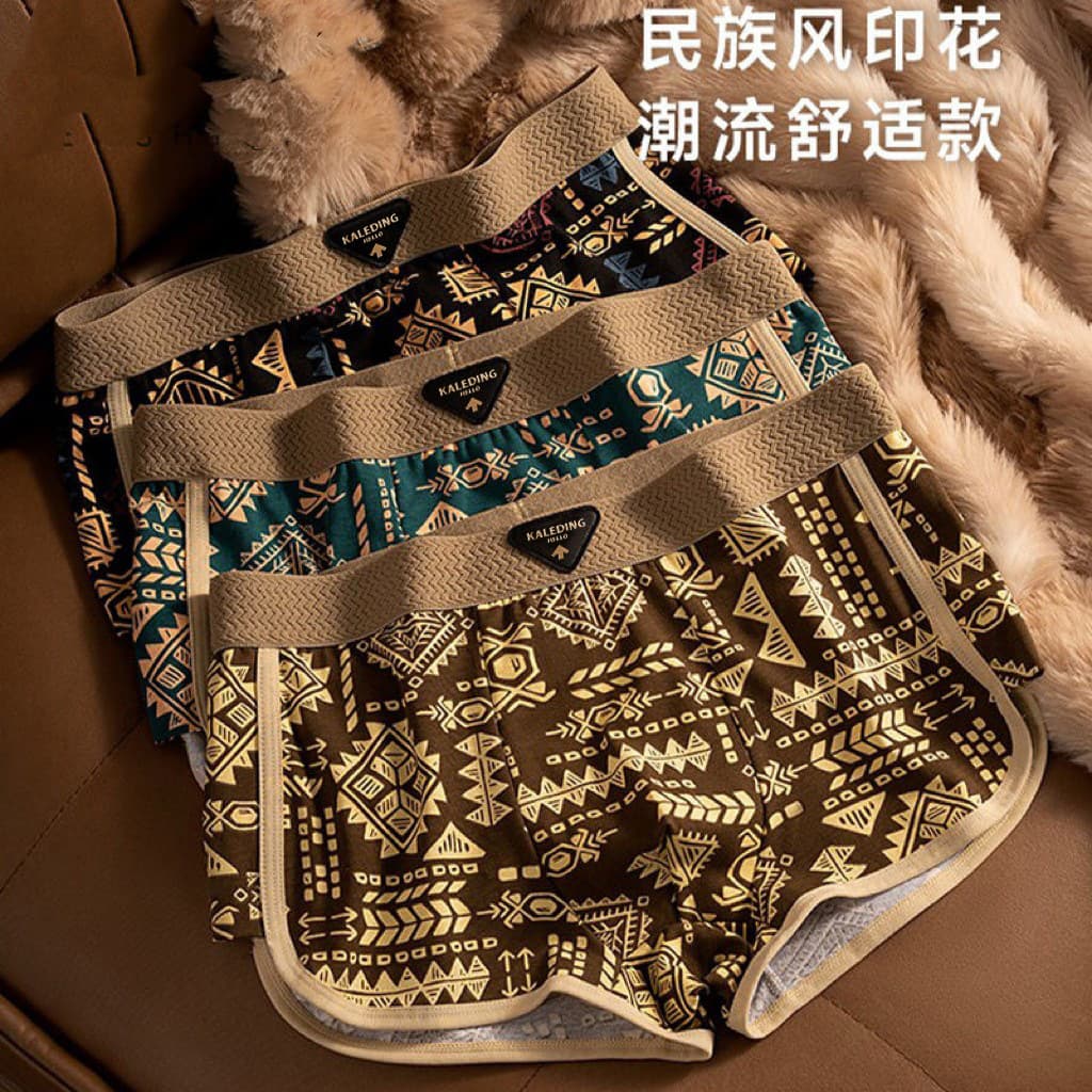 Vintage Ethnic Style Wholesale Men's Boxer Briefs Breathable 4-Point Underwear Trendy Cross-Border Large Size 64-84CM