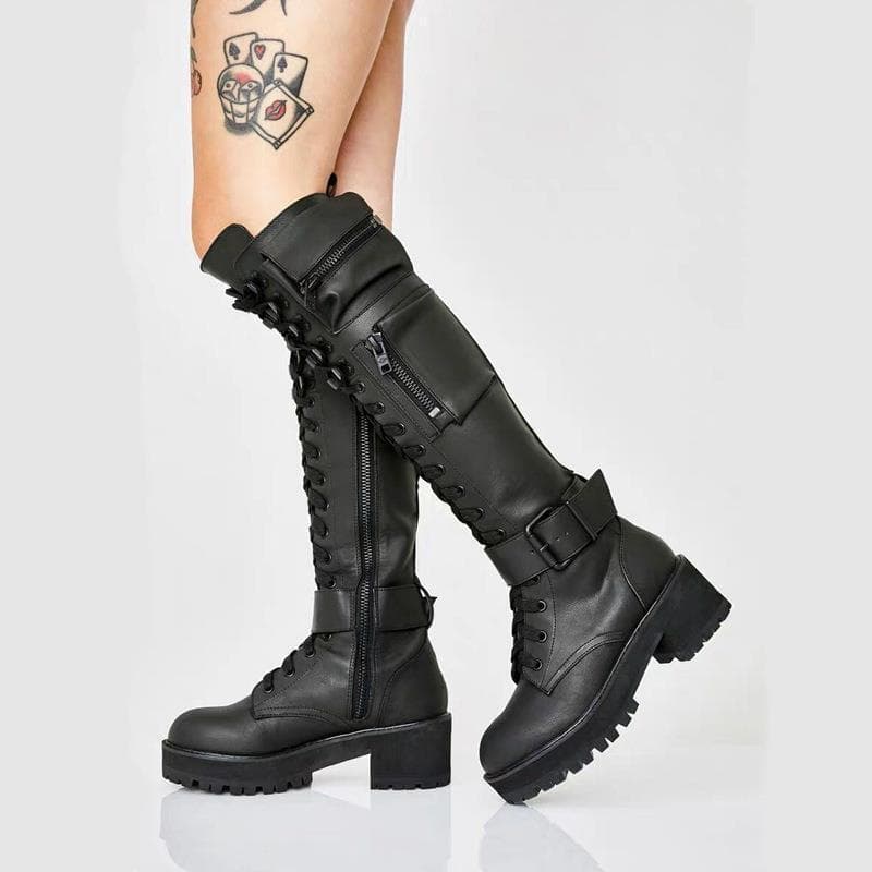 Autumn and Winter Low Heel Thick-Soled Long Tube Bag Boots with Buckle Strap Knight Boots 40-43 Plus Size Boots