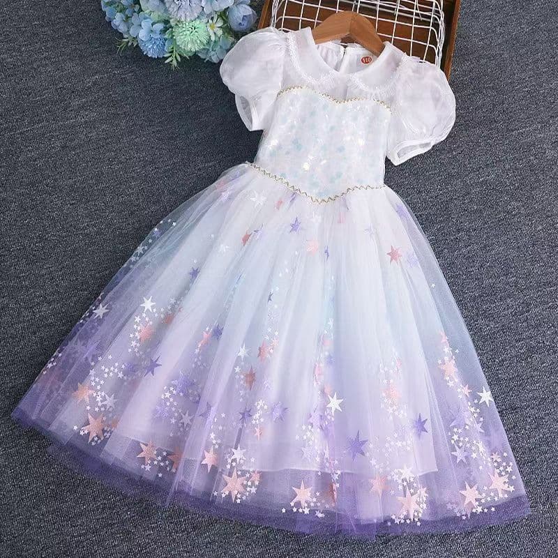 Frozen Elsa Princess Dress for Girls Summer Short Sleeve Tulle Tutu Dress Lightweight