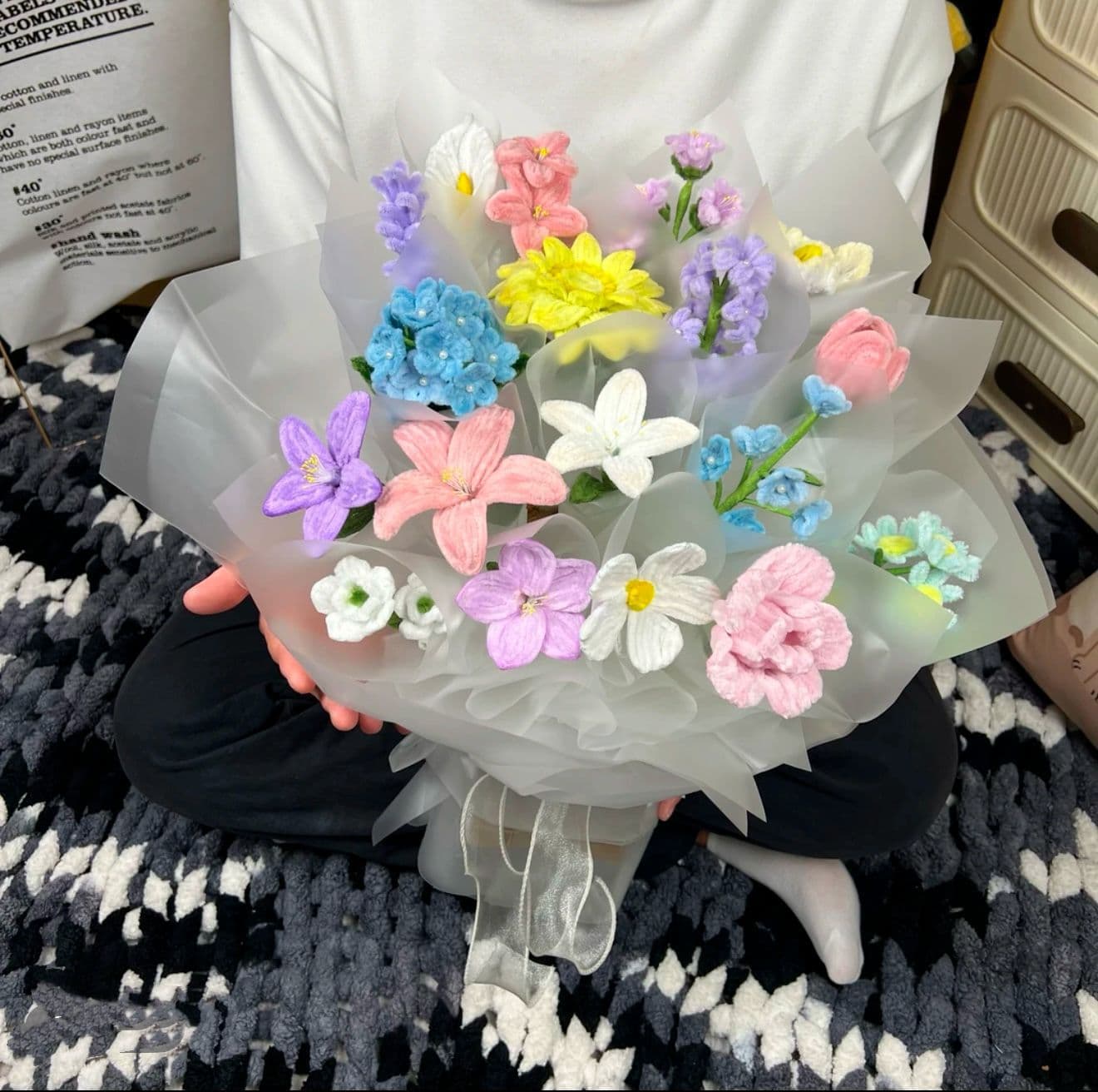 One Year One Gift Chenille Stem Flower Bouquet DIY Craft Kit for Girlfriend Birthday 520 Gift