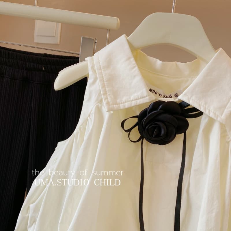 Girls' Bud Top Shirt Summer 2025 New Style Elegant Children's Sleeveless Top Design Little Girl Doll Blouse
