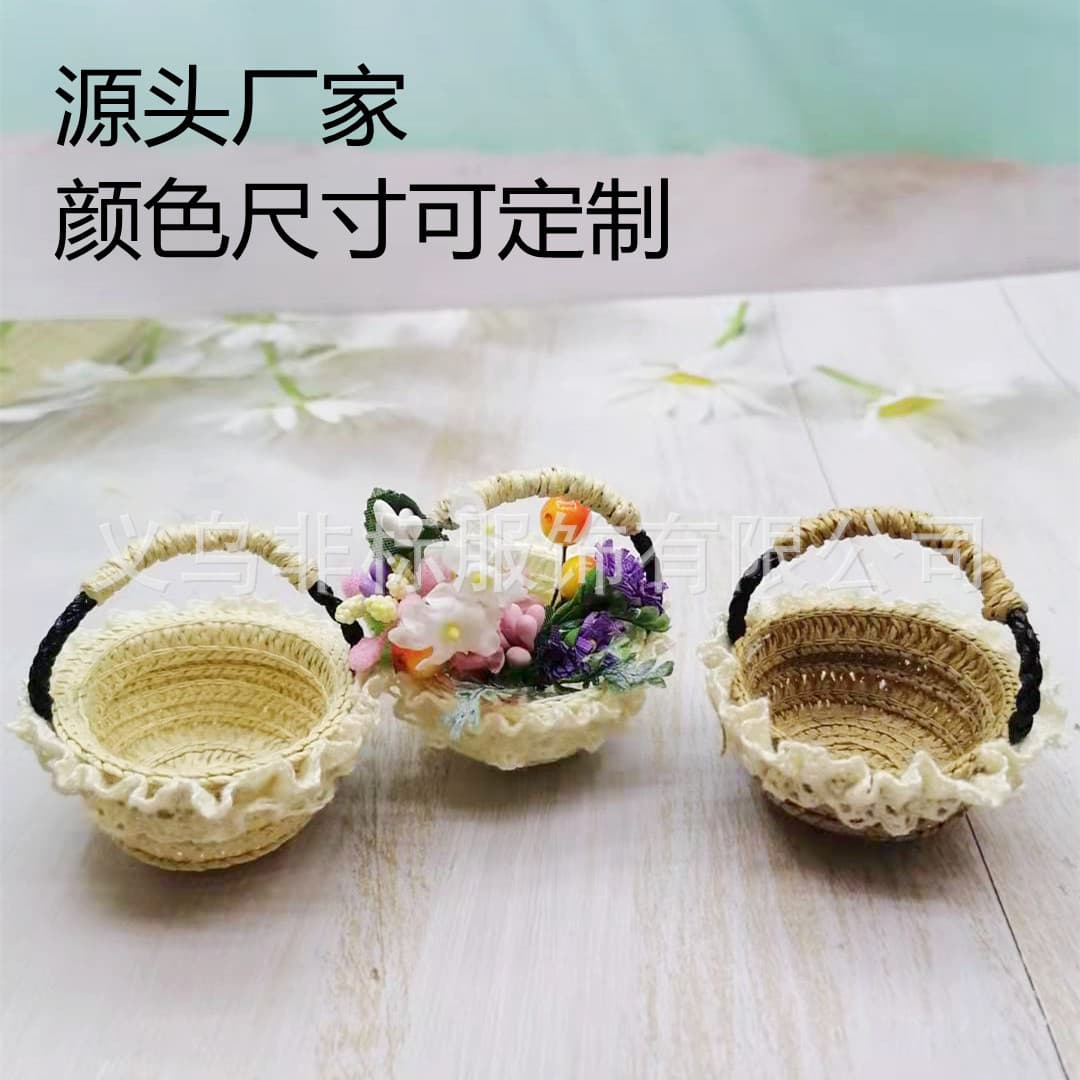 Straw Woven Flower Basket Photography Prop BJD Basket Mini Straw Basket Small Basket