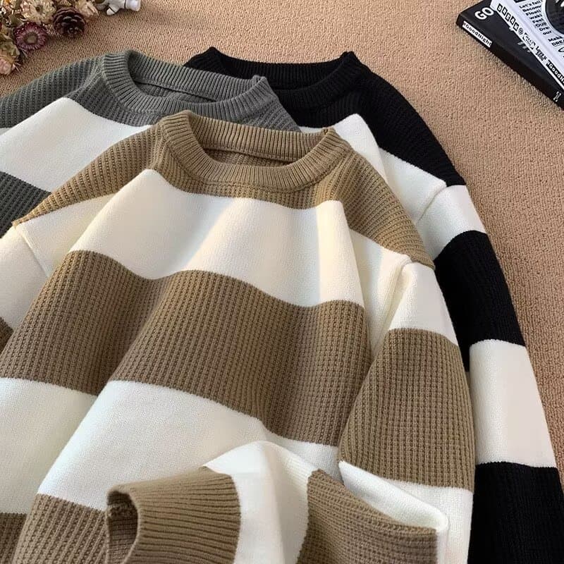 Winter men's round neck pullover sweater men's sweater loose versatile contrast color casual versatile sweater sweater