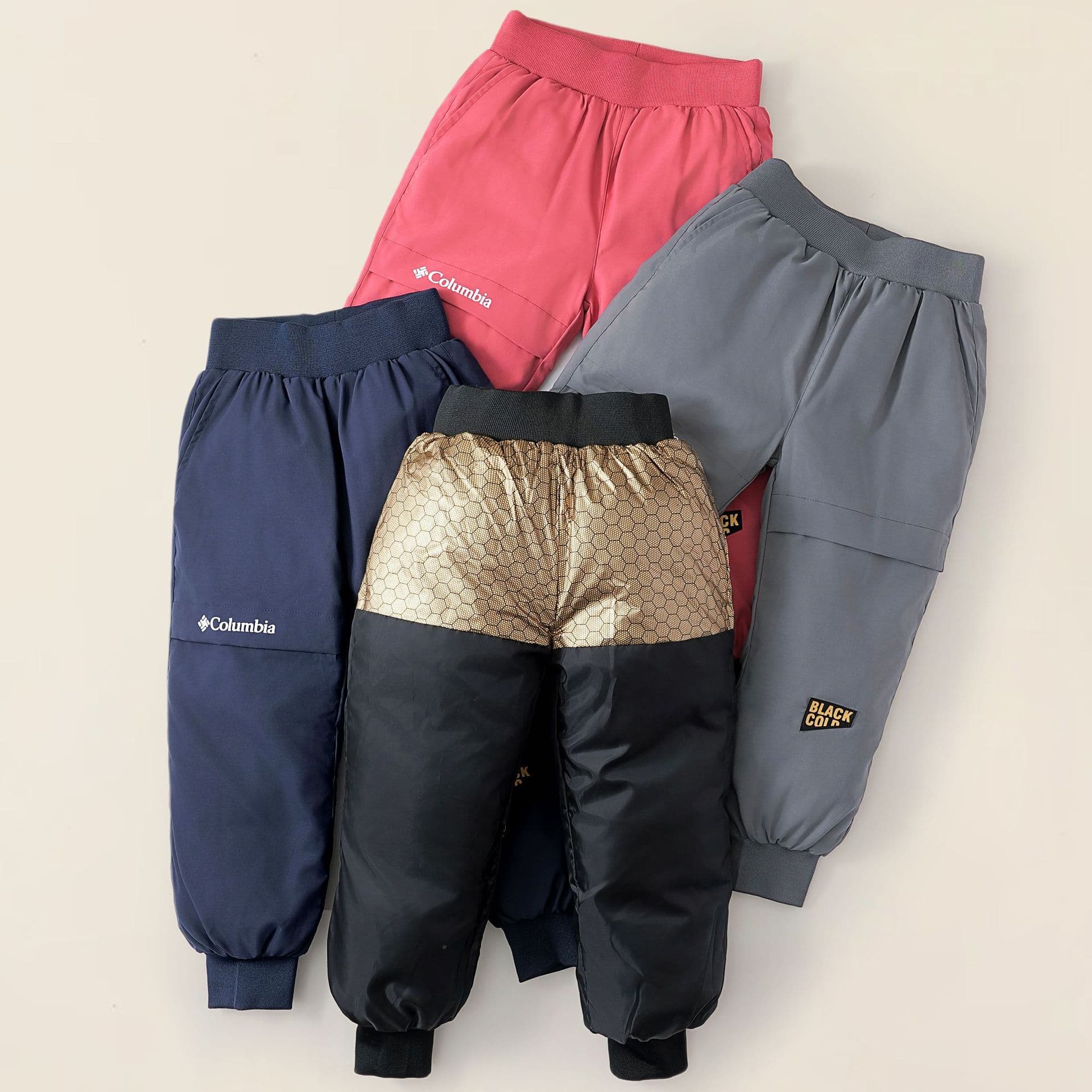 Black and gold children's down pants, 2025 new style, thickened winter style, graphene self-heating, suitable for boys and girls, sportswear.