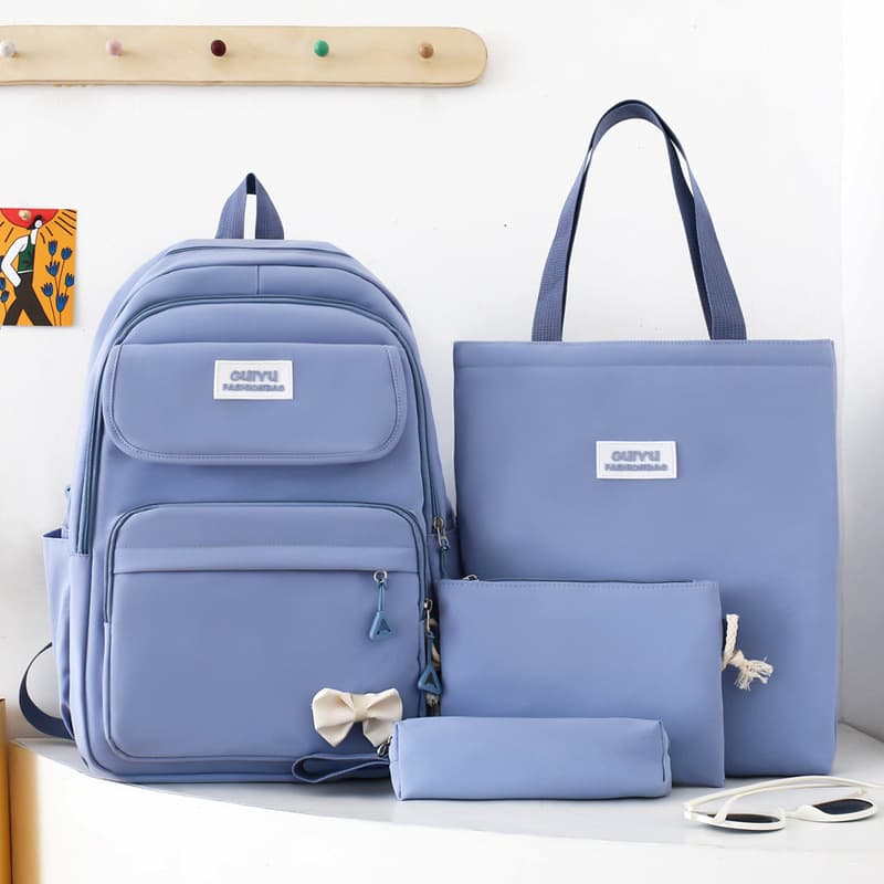 Fresh and Versatile 4-Piece Backpack Set for Grades 5-6 Girls Solid Color Campus Backpack High Aesthetic Large Capacity School Bag